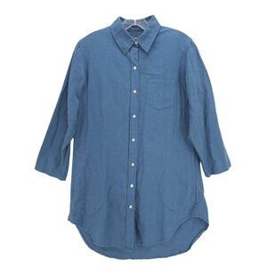 DR. FLAX Blue Shirt Dress 100% European Washed Linen Size S/M